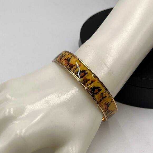 Erwin Pearl MAYA Edo Courtesan Hand Paint Print 22k Gold Plate Bangle Bracelet - Picture 1 of 7